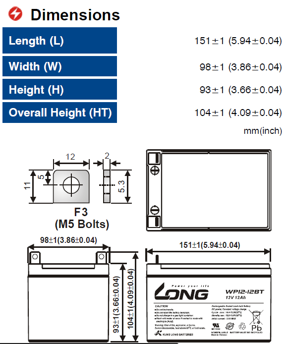Ắc Quy Long Agm 12v12ah (20hr)