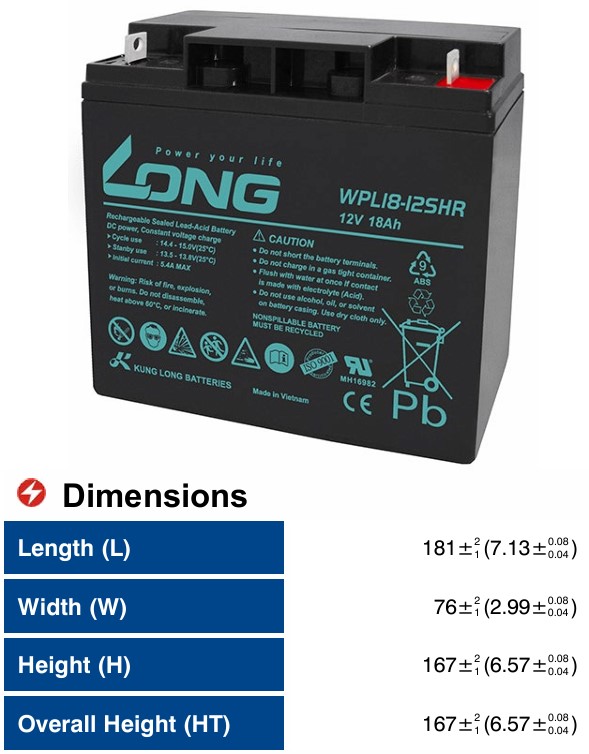 Ắc Quy Long Agm 12v18ah (wpl18 12shr)