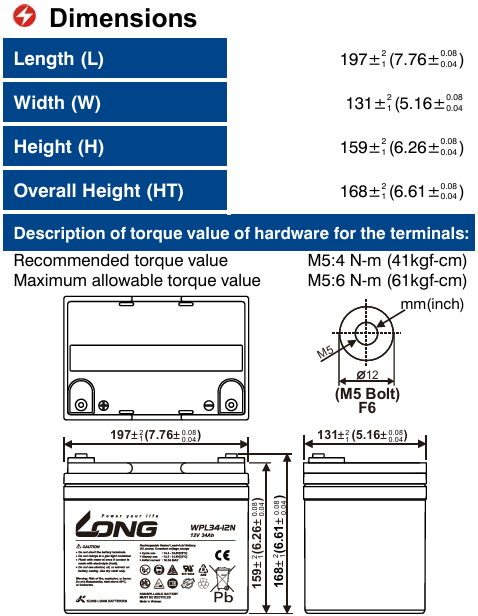 Ắc Quy Long Agm 12v34ah (wpl34 12n)
