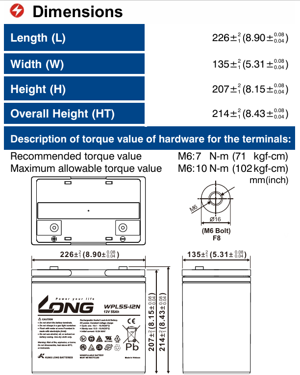 Ắc Quy Long Agm 12v55ah (wpl55 12)