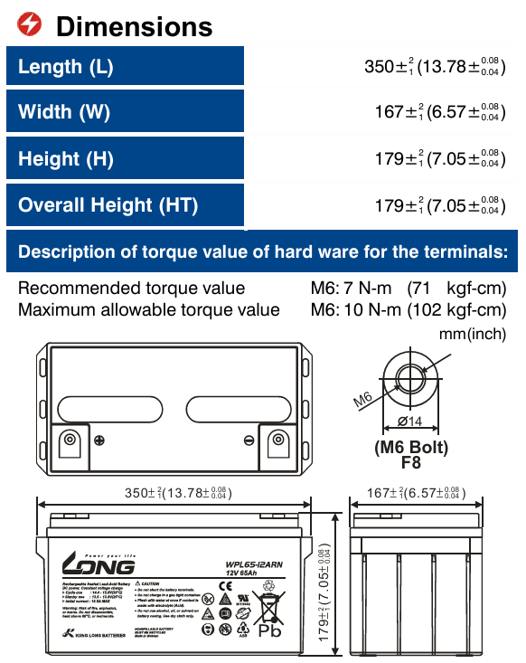 Ắc Quy Long Agm 12v65ah (wpl65 12arn)